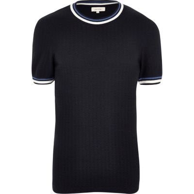 Navy tipped knitted ringer t-shirt